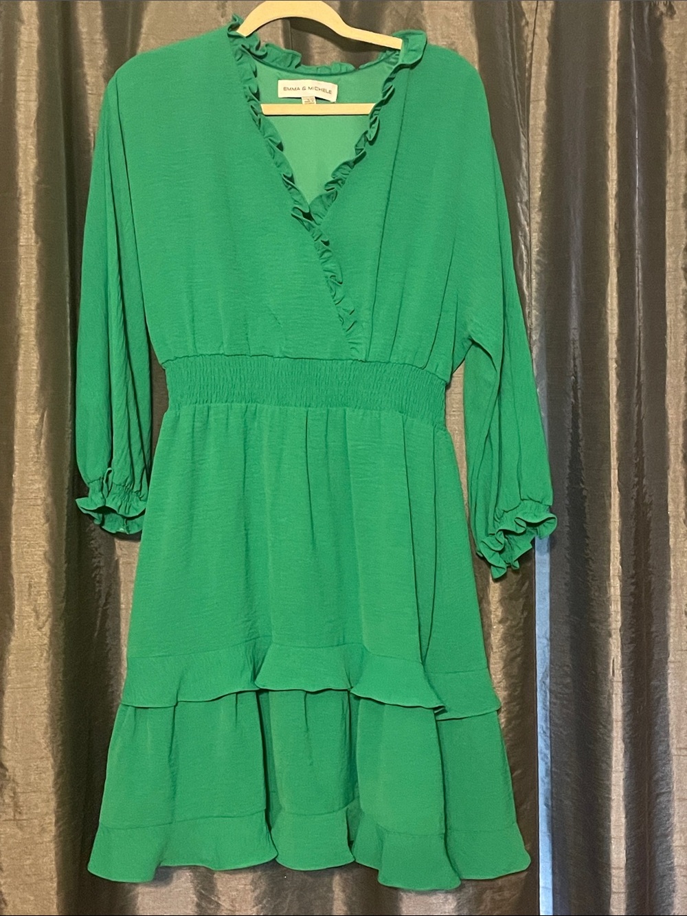 Emma & Michele Green Ruffle Midi Dress